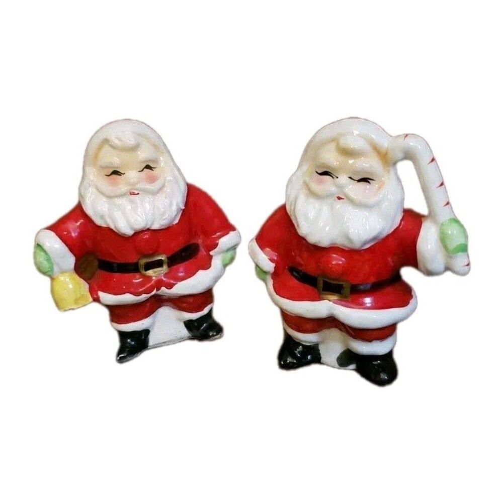 Santa Claus Salt & Pepper Shakers Christmas Candy Cane Japan Vintage Ceramic